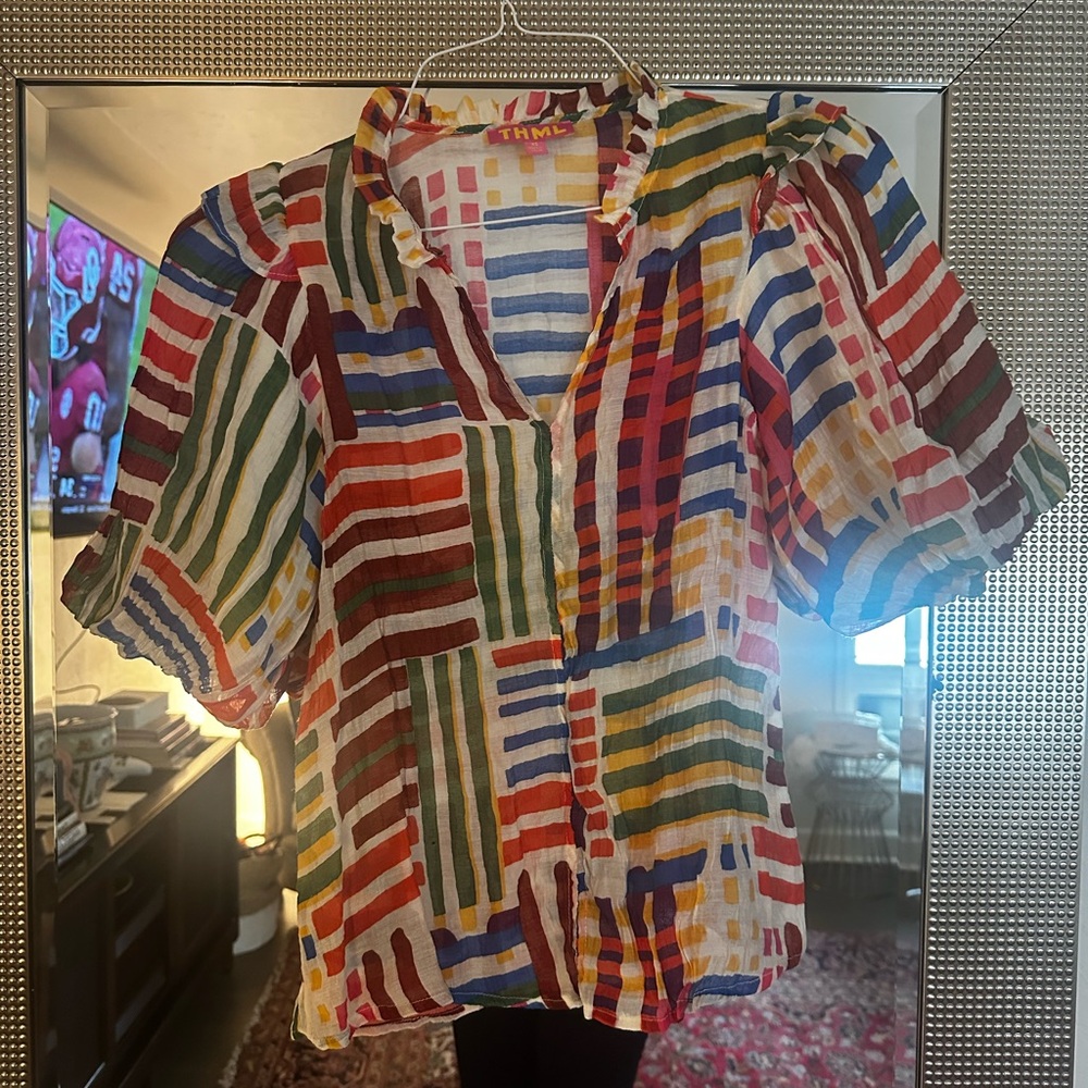 THML Willow Colorful Striped Women's Top with Puff Sleeves Size XS - Picture 2 of 4